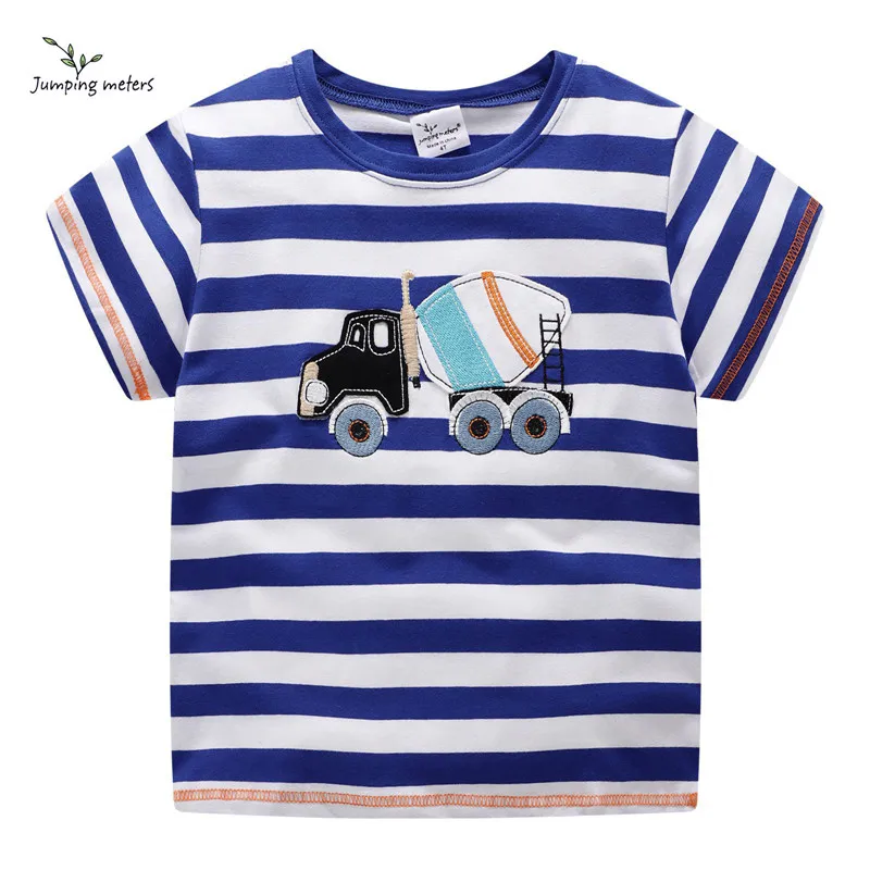 

JUMPING METERS Fashion Children's Short-sleeved Excavator Embroidered Round Neck Fashion Cartoon Children's T-shirt Short-sleeve
