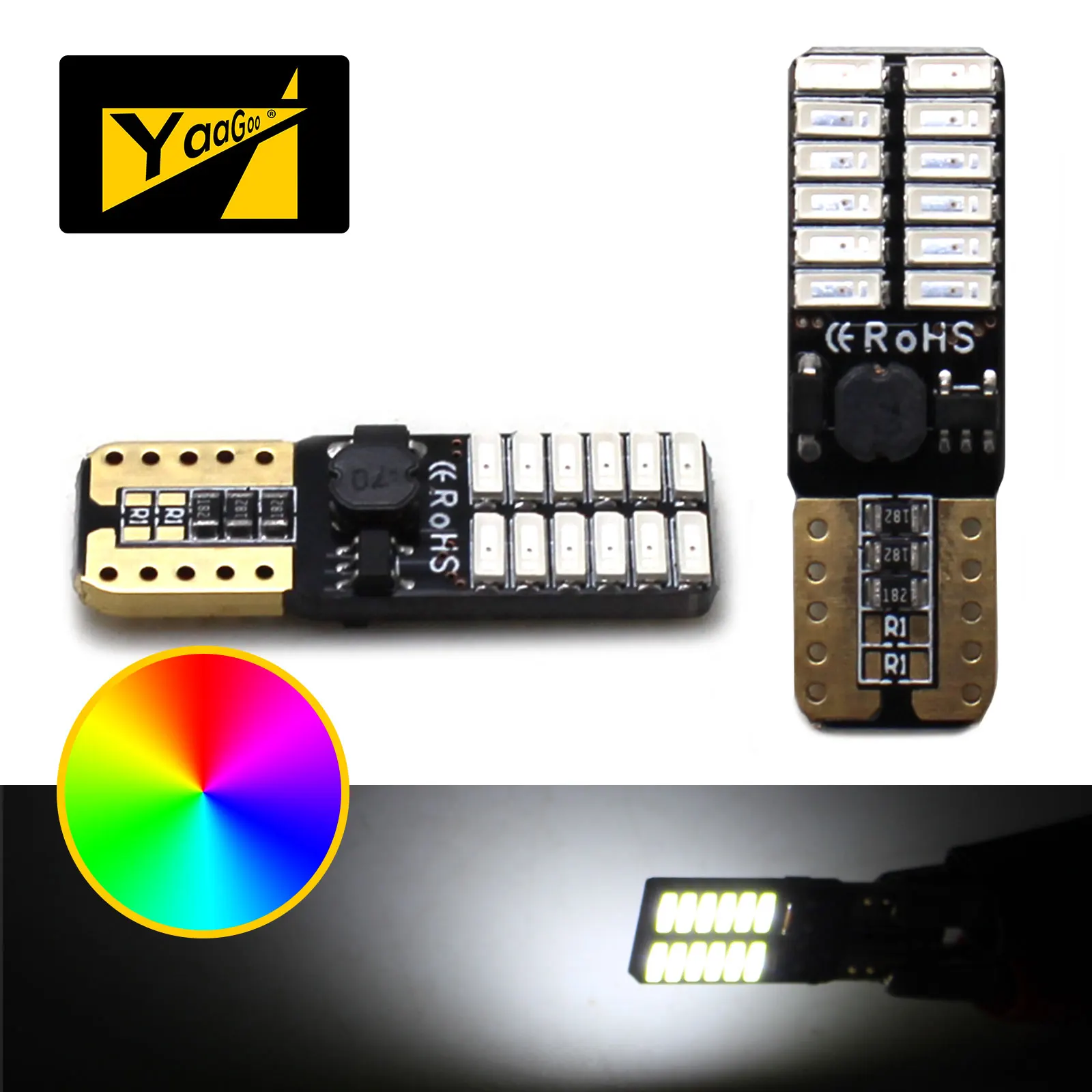 Светодиодные лампы YaaGoo 24-SMD T10 168 194 2825 W5W (комплект из 2 шт.) 12 В для освещения