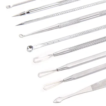 

OUTTOP 2019 Hot selling 9Pcs/1set Blackhead Remover Tool Kit Whitehead Pimple Acne Blemish Comedone Extractor Silver Feb1