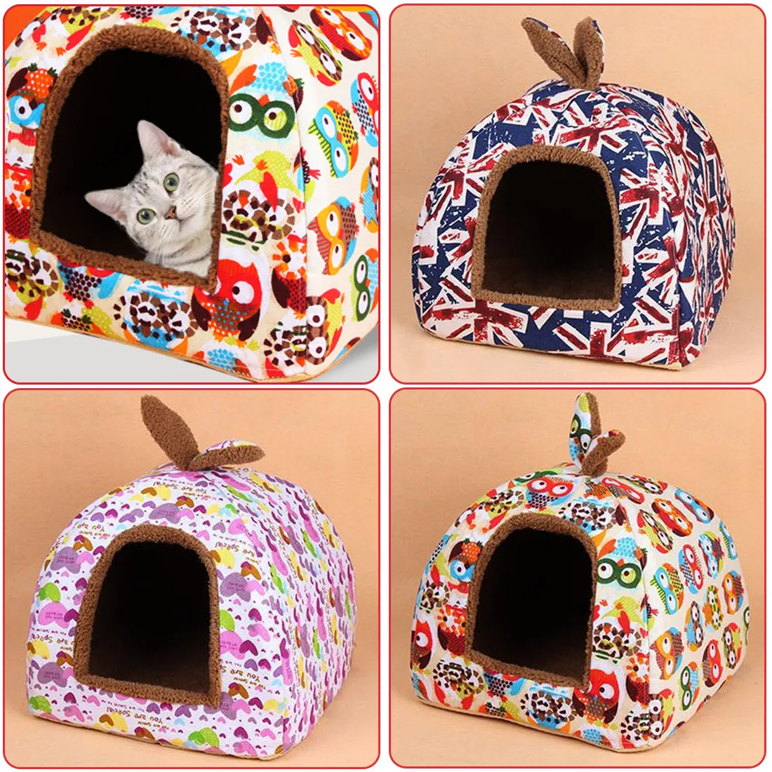 

1pc Fleece Soft Pet Yurt Home Dog Bed Puppy Dog Kennel Pet Bed House For Dog Cat Small Animals Home Dog House With Mat Chihuahua