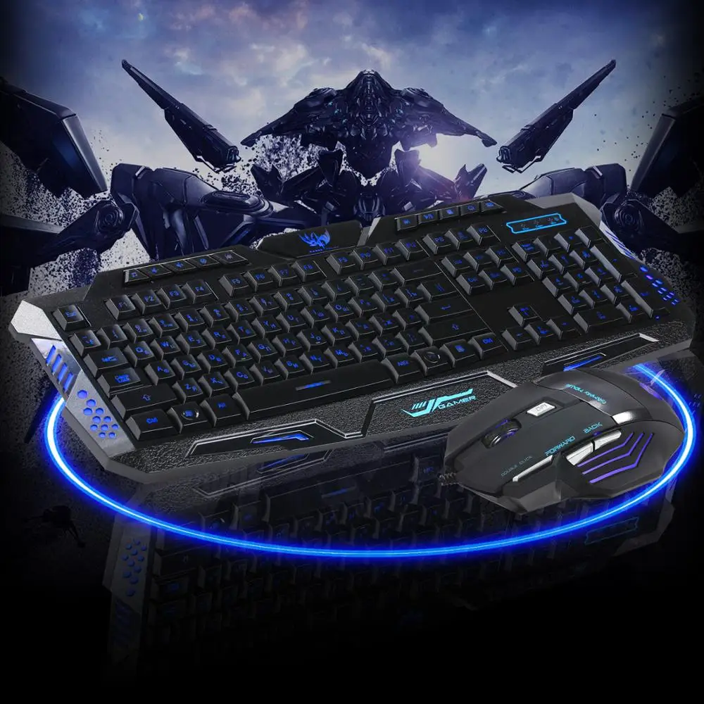 

J30 Russian+English Gaming Keyboard Mouse Combos Backlit LED 104 Key Wired Keyboard Mouse Set For Gaming Gamer