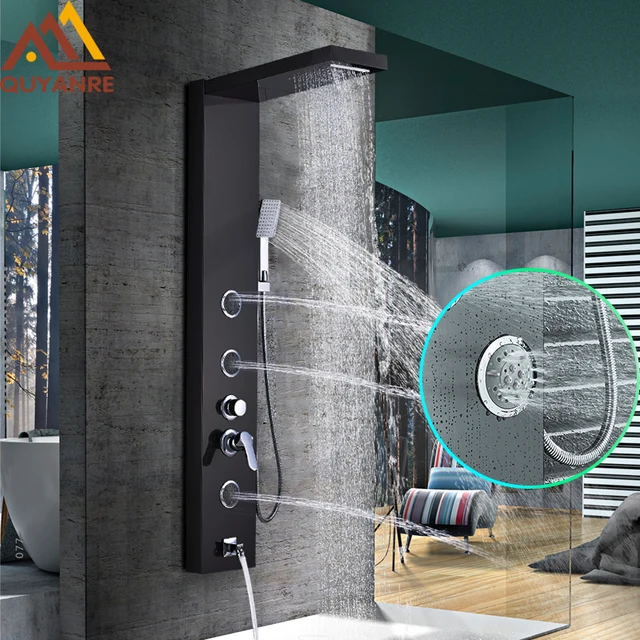 Black Shower Panel Tower Rain Waterfall Massage Body System Jet Tub Spout Tap