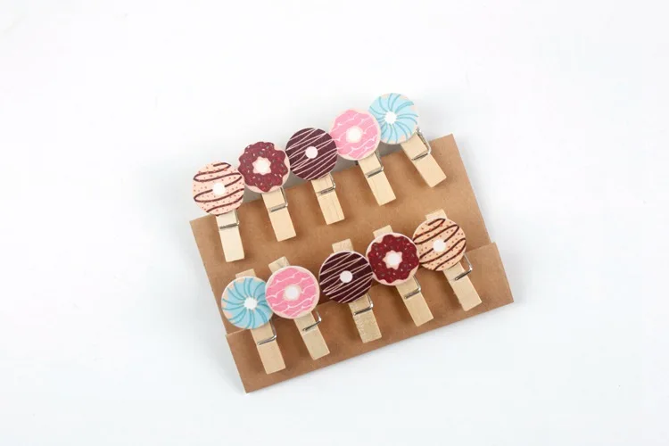 

10 pcs/lot Mini Doughnut Wooden Clip with Hemp Rope Photo paper Clothespin Craft Clips Party Decoration Clip
