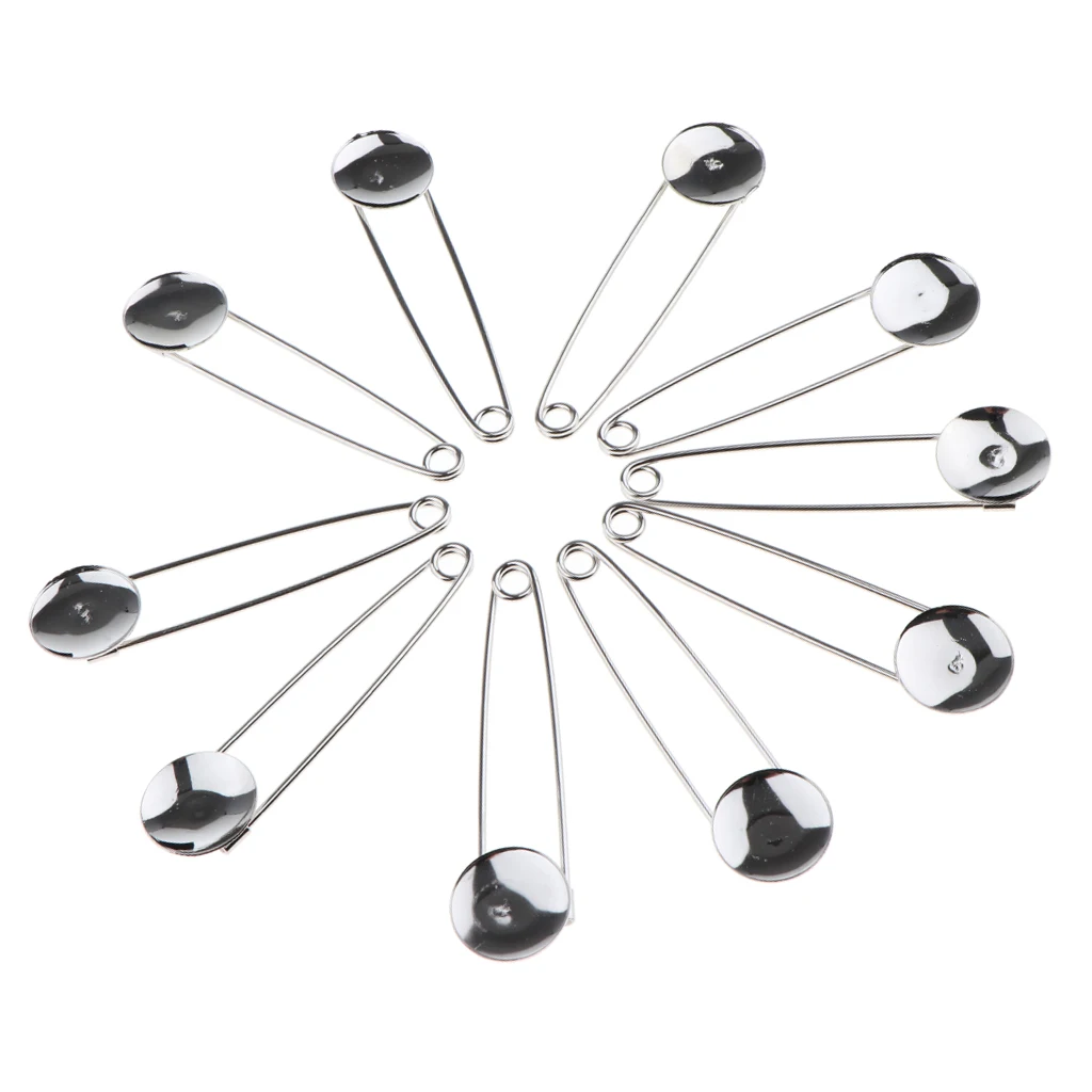 10 Pieces Bulk 20mm Blank Based Tray Safety Pins Brooch Findings Round Cabochon Tray DIY Making Crafts