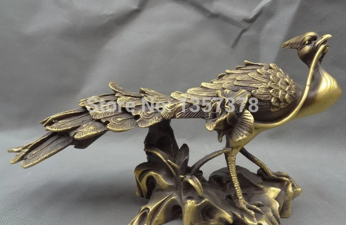 

shitou 00651 11" Chinese Pure Bronze Carved JiXiang Flower Bird Fly Peacock Peafowl Statue discount 30% (C0324)