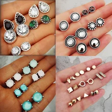 Brincos геометрический Комплект сережек для женщин Bijoux Кристалл Круглый треугольник бар маленькие серьги золотой цвет модные ювелирные изделия