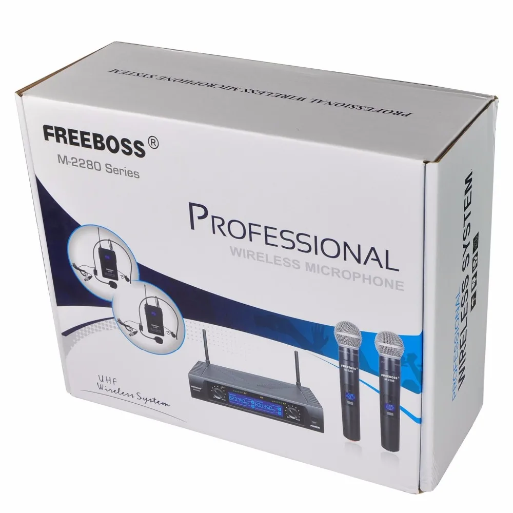 Freeboss M-2280 50 м расстояние 2 канала ручной микрофон системы караоке УВЧ беспроводной микрофон(Бразилия Сан-Паулу Нет налога