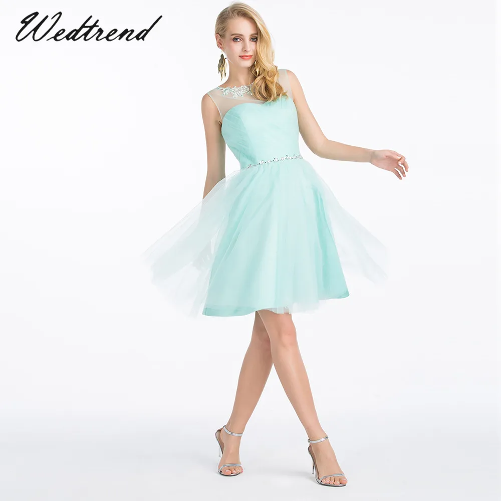 Wedtrend Powderblue Tull короткое платье для выпускного вечера 2019 пояс с кристаллами мини леди коктейльные платья