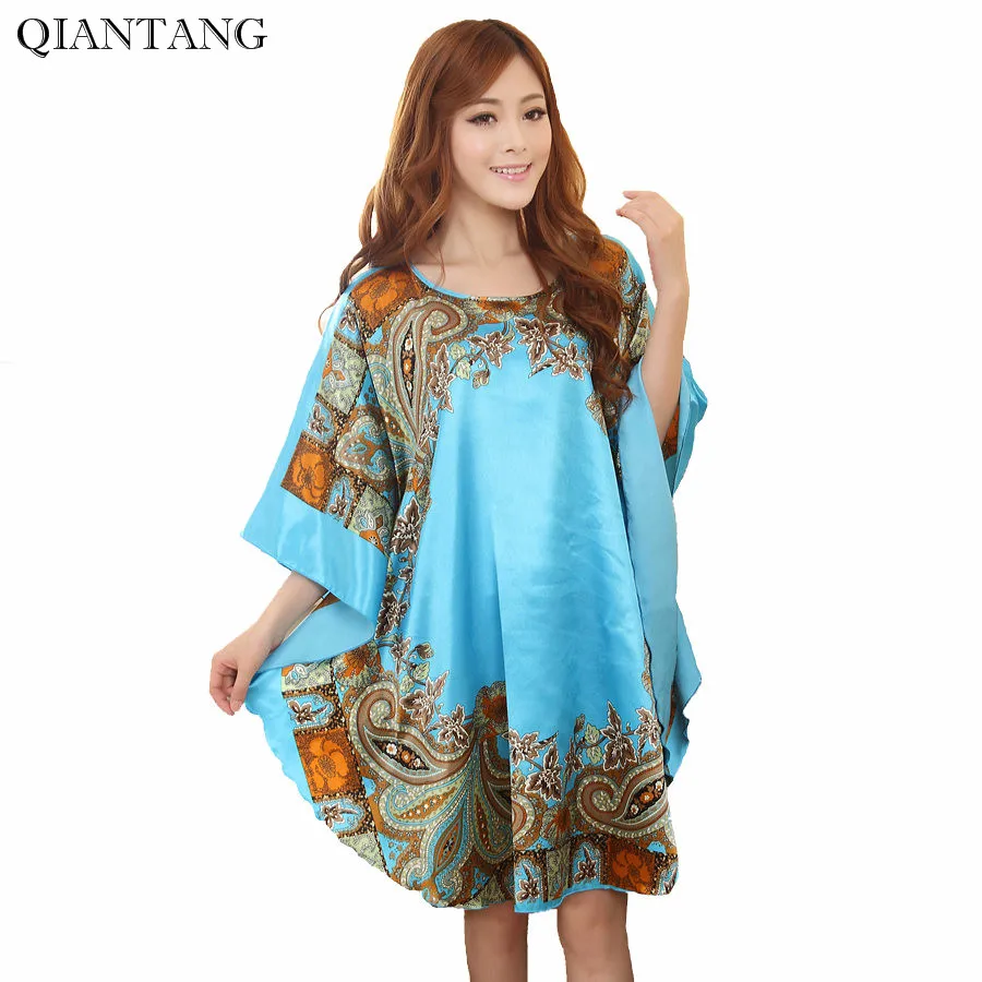 

New Arrival Chinese Women's Faux Silk Robe Bath Gown Summer Yukata Nightgown Nuisette Pijama Mujer One Size Sws554S