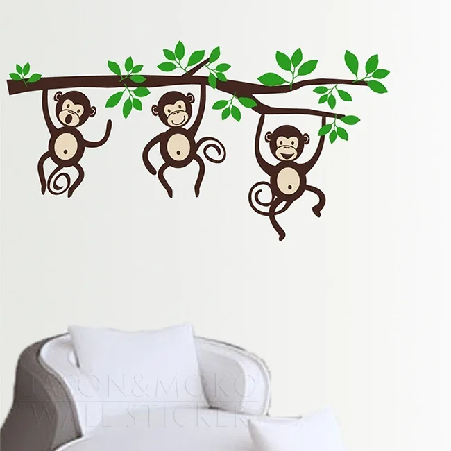 Three Little Monkeys on a Branch wall decal LARGE for home mural wallpaper wall decals 80*145CM
