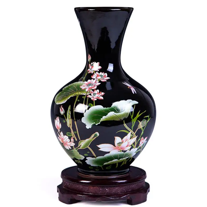 

Jingdezhen Ceramic Vase Chinese Style Classic Postoral Vase+Base Figurines Fine Smooth Surface Home Decor Articles R1887