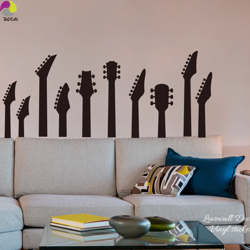 

New Guitar Neck Wall Sticker Jazz Classic Rock Musical Note Wall Decal,For Sofa Head of Bed Bedside Vinyl Mural Easy Removable
