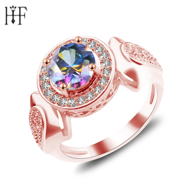 

Fashion Women Pink Fire Opal Rings Rose Gold Filled Jewelry Vintage Wedding Rings For Women Birthstone Ring 3 Colors