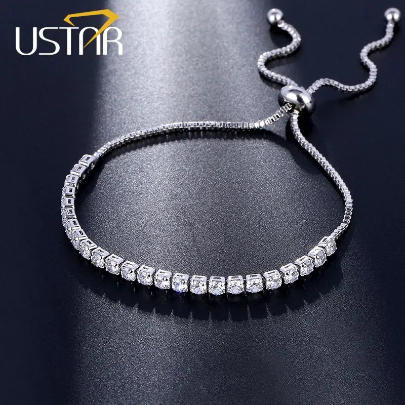 

USTAR AAA Cubic Zirconia Crystals Bracelets for women Silver color adjustable chain Link Bangle & Bracelet femme Wedding Jewelry