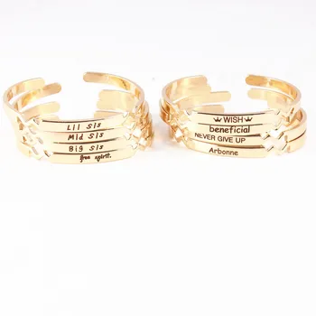 

Custom Gold Color Personalised Gifts ID Bangles For Lovers' Engrave Name Copper Open Cuff Mantra Bracelets & Bangles For Women