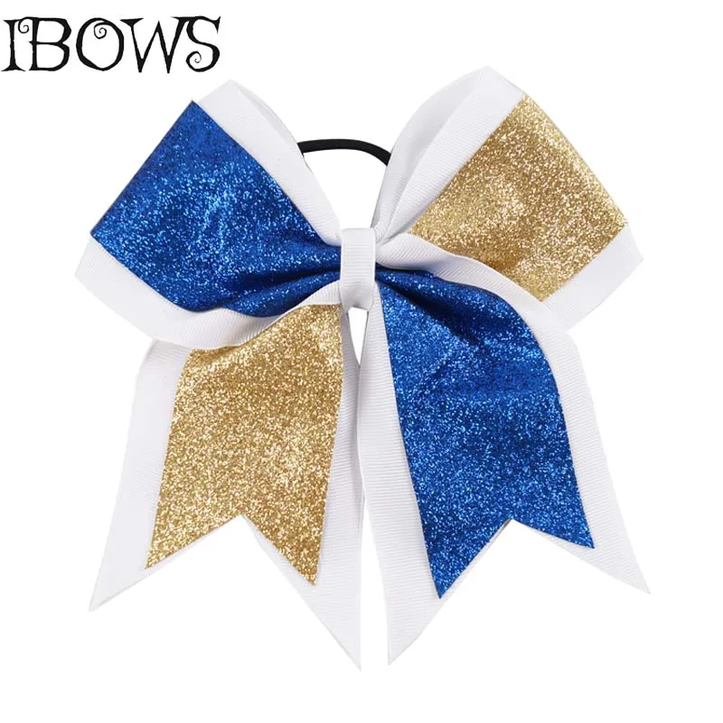 

1PC 7" High Quality Girls Glitter Cheer Bow With Elastic Hair Band Kids Boutique Large Ribbon Bows Hair Accessories