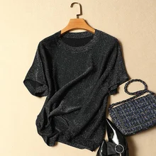 Новинка, Летняя трикотажная футболка высокого качества, женская модная футболка с коротким рукавом, Женский вязаный Топ, Повседневная футболка, Poleras De Mujer