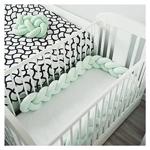 QCUTEP Baby Crib Bumper Braided Knotted Bumper Knot Pillow Cushion