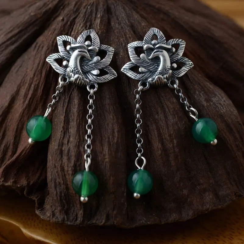 

925 Sterling Silver Earring chalcedony chalcedony S925 Silver boucle d'oreille Flower Drop Earrings for Women Jewelry