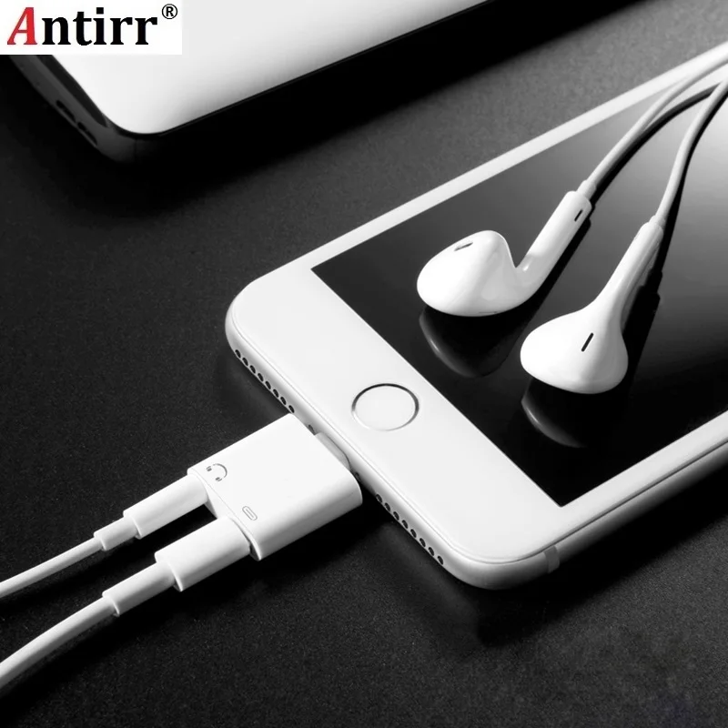 Goedkoop Antirr Audio Adapter Voor iPhone 7 8 Plus X Opladen Audio 2 in 1 Lader Kabel Adapter Voor Bliksem jack naar Oortelefoon AUX Kabel