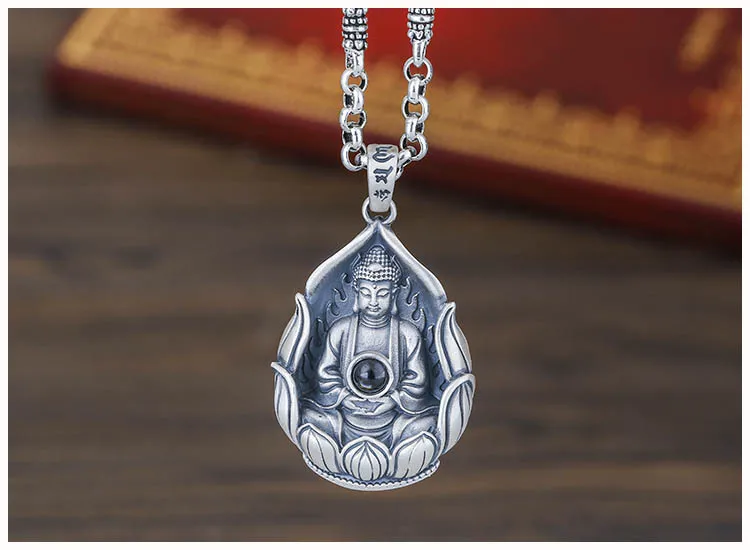 S999 Стерлинговое Серебро, ювелирное изделие, креативное, для мужчин и женщин, патрон, святой амулет, Амитабха, серебряное ожерелье, Будда, серебряная подвеска