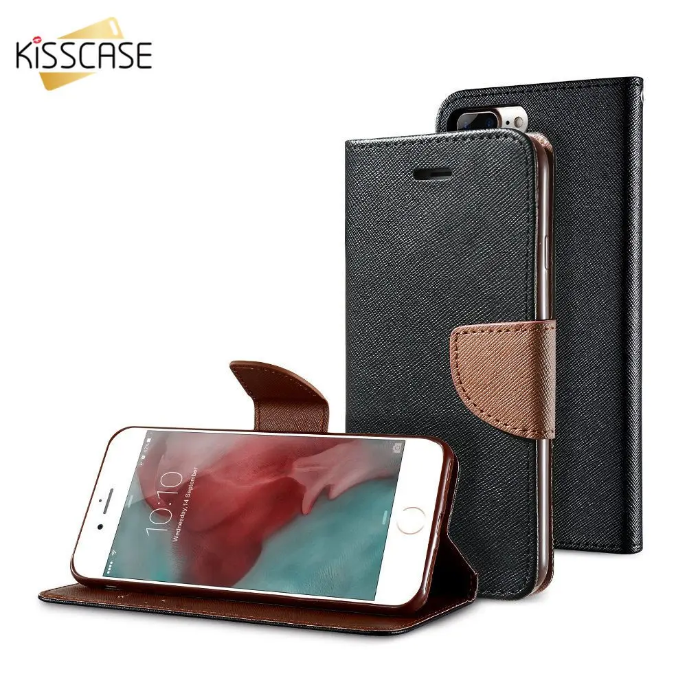 New Kisscase Магнитная Флип кожаный чехол для iPhone X 8 7 6 S Plus 5 5S кошелек Чехол держатель