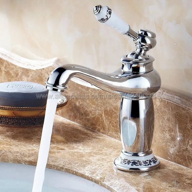 Bathroom Basin Faucet Chrome finish Brass Sink Faucet Single Handle Vessel Sink Water Tap Mixer Knf502