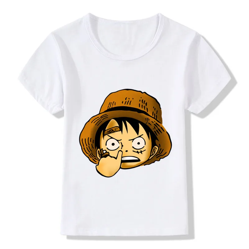 whiteC Футболка с забавным принтом «Luffy Hemmmm Pull The Nose» для мальчиков и девочек, детские белые топы с аниме, Детская летняя повседневная мягкая футболка, HKP2296 - Цвет: whiteC