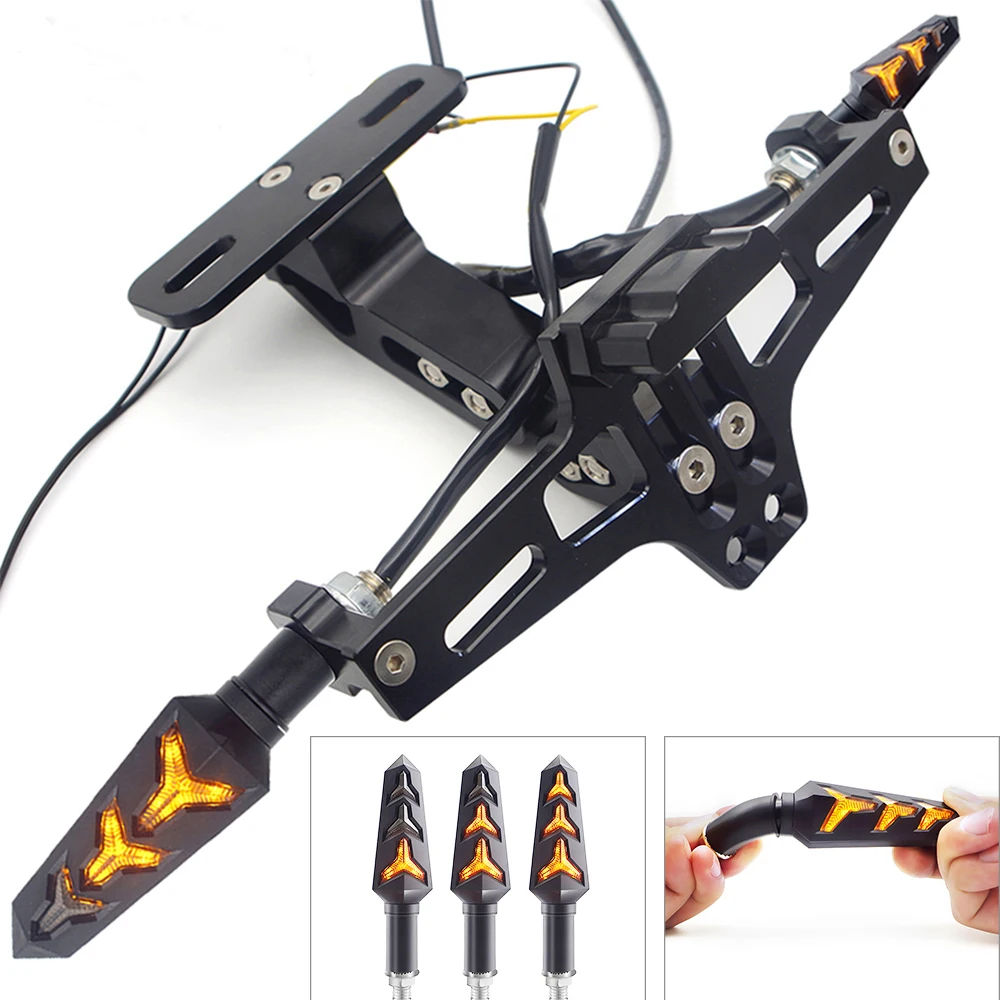 

Motorcycle rear license plate universal bracket and flashing turn signal For suzuki gsxr 1000 suzuki gsxr 750 yamaha mt 125