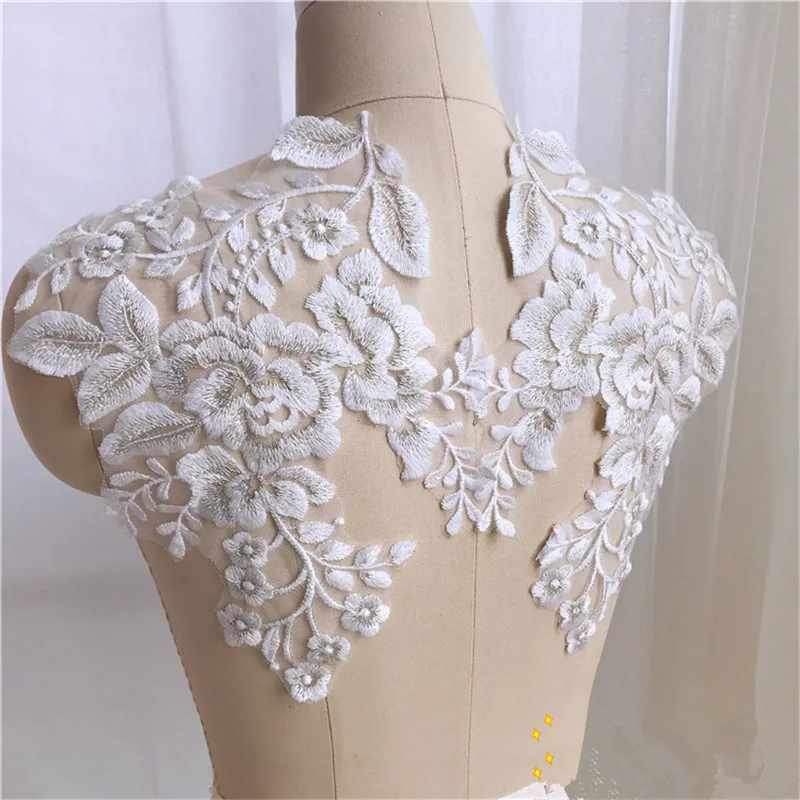 

1Pair/2pc 28.5X21cm Venise Lace Applique Trims Motif Embroidery DIY Craft with Silver Edge for Sewing Cloth Patch Accessories