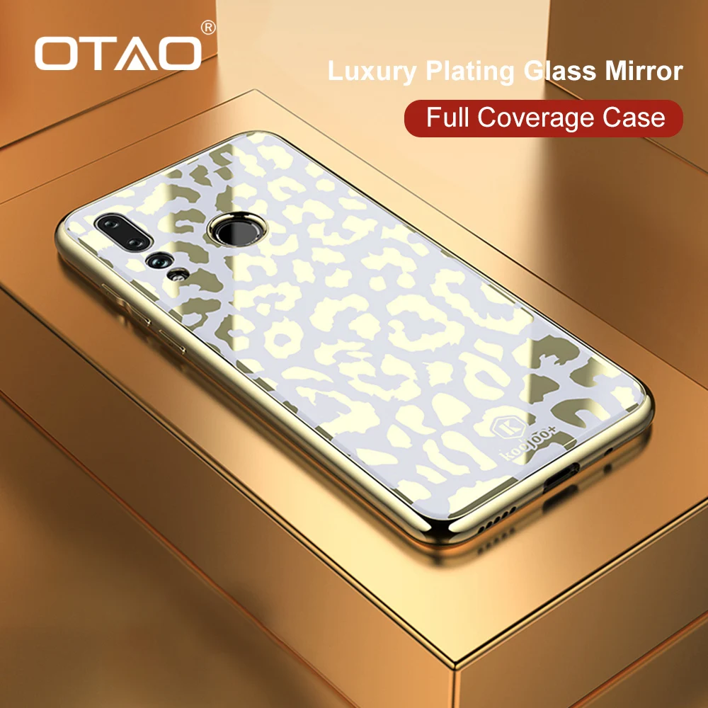 OTAO Plating Glass Leopard Print Case For Huawei P20 P30 Pro Mate 20 Lite Soft TPU Edge Cases Cover Nova 4 3 3i Coque |