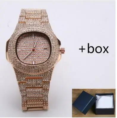 rose gold Для мужчин часы мода алмаз Автоматическая Дата кварцевые часы для мужчин золото нержавеющая сталь бизнес часы для мужчин Diamond золотые часы - Цвет: rose gold
