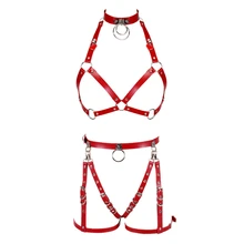 Красный кожаный сексуальный бюстгальтер с ремешками боди в клетке белье набор фестивальный рейв панк готика модная подвязка пояс плюс размер художественная одежда