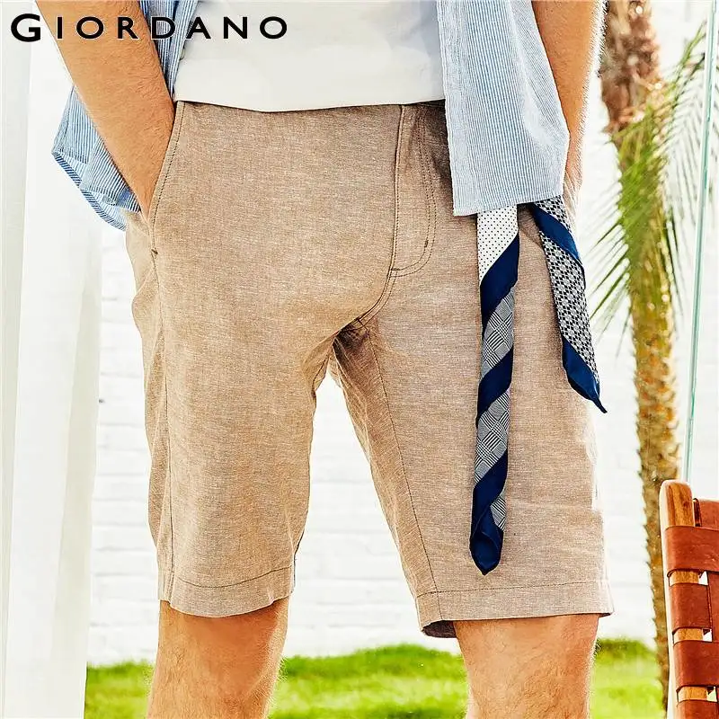 

Giordano Men Shorts Men Natural Linen Cotton Mid Low Rise Short Masculino Zip Fly Button Casual Shorts Men Pocket Bermuda