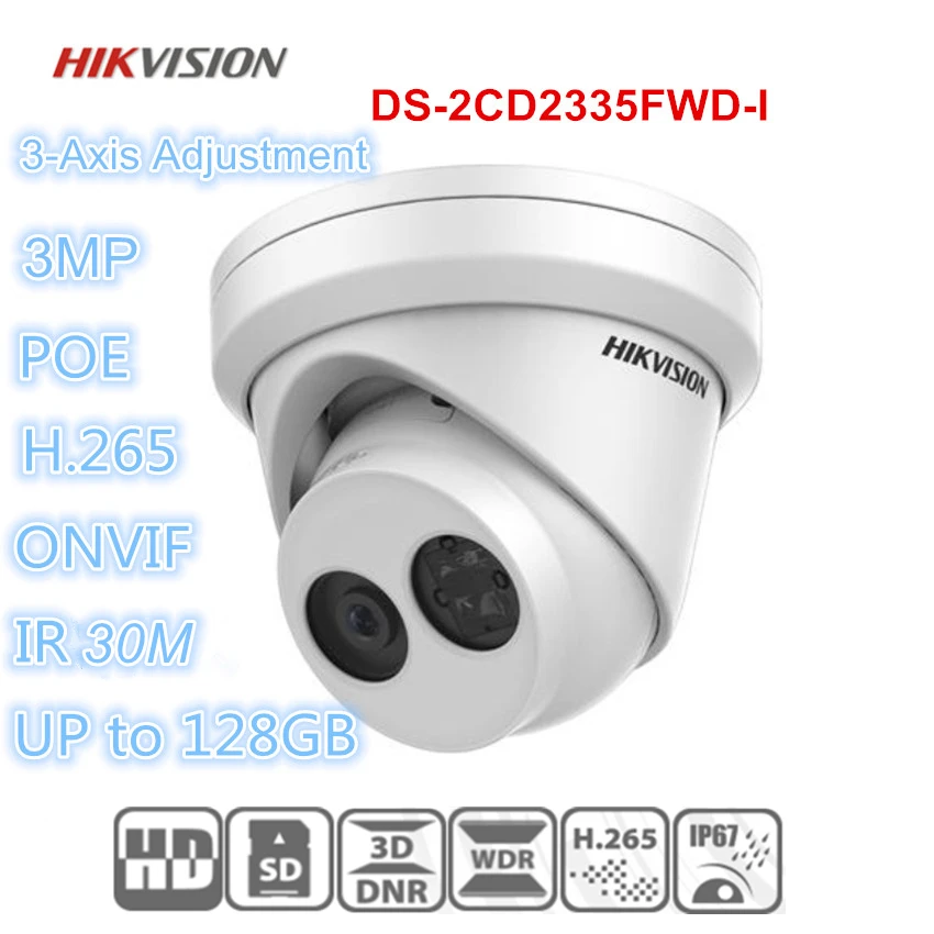 HIKVISION DS-2CD2335FWD-I CCTV Turret Camera with 3MP IR30m IP67/IK10 Protection PoE up to 128GB storage English version | Безопасность