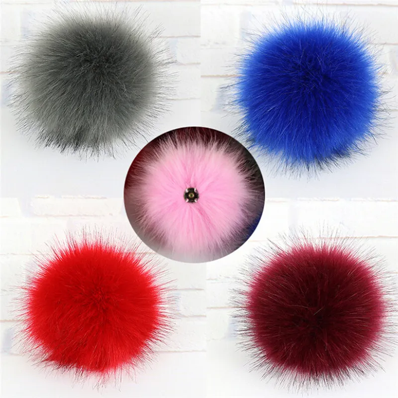 

10CM Faux Fox Fur Pom Pom With Press Button Fake Fur Hat Bubble Removable Fur Pompom Metal Buttons Jewelry Findings