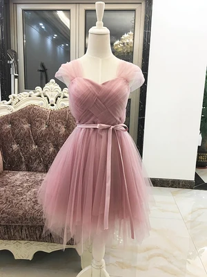 Милое розовое платье подружки невесты es фиолетовое Дешевое короткое платье подружки невесты SW0030 белое, розовое, виноградное, цвета шампанского - Цвет: A