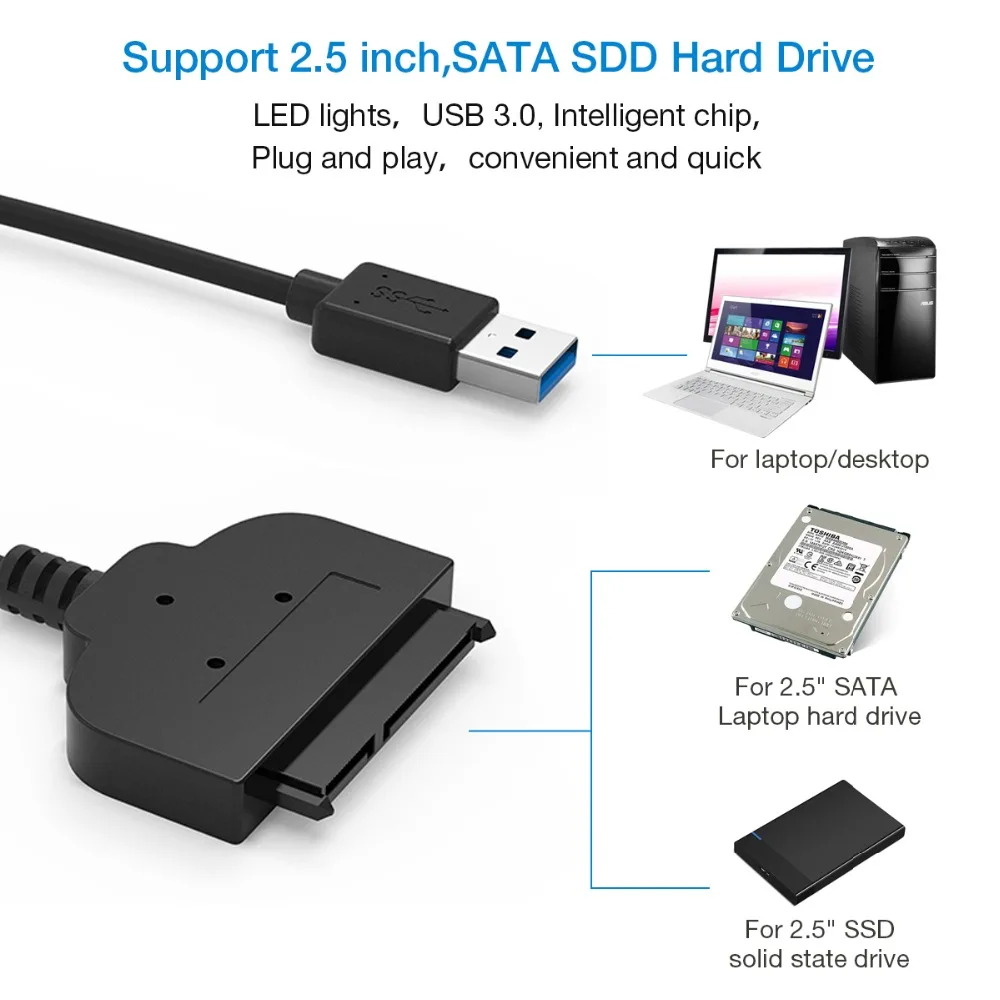 JZYuan SATA к USB 3 0 2 5 дюймовый жесткий диск 22 Pin высокоскоростной кабель переходник для