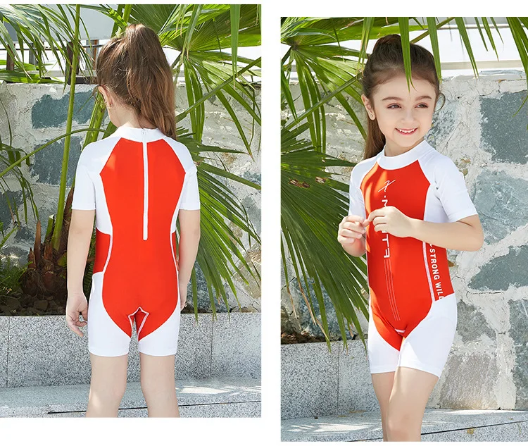 Детские слитные купальники для дайвинга и паруса, одежда для плавания с короткими рукавами, одежда для водных видов спорта, быстросохнущая пляжная одежда с защитой от ультрафиолета и молнией сзади