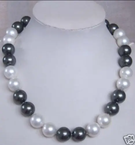 

beautiful 10MM Black White Shell Pearl Necklace 17"^^^@^Noble style Natural Fine jewe FREE SHIPPING