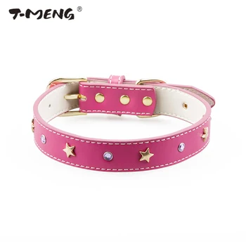 

T-MENG Pet Dog Collar Bling Rhinestone Diamond Stars Cat Collars Genuine Leather Pet Neck Strap for Dogs Fashion Pet Products 13