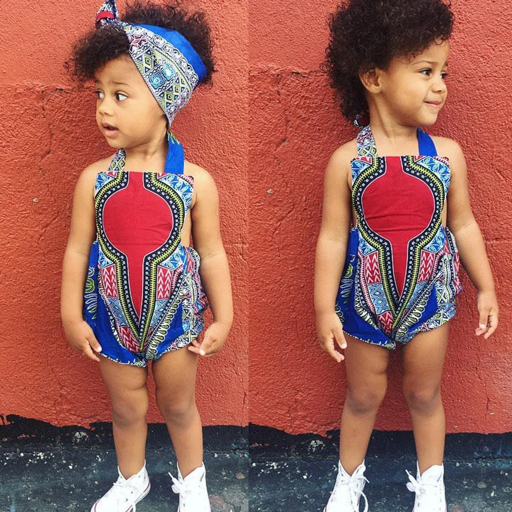 

Baby Girl Clothes Summer Rompers Toddler Kid Baby Girl African Print Sleeveless Romper Hair Band Clothes 2PCS Infantis Costume