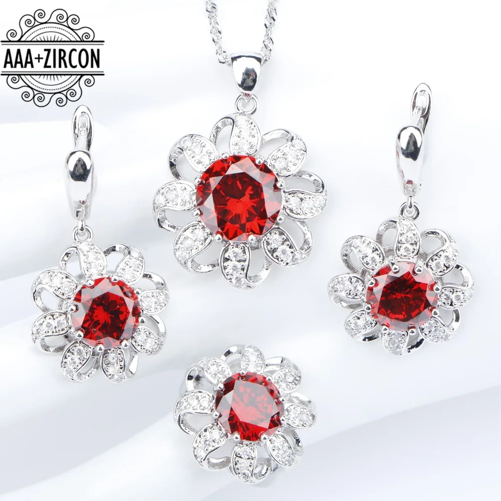 Red Cubic Zirconia Silver 925 Costume Jewelry Sets Women Wedding