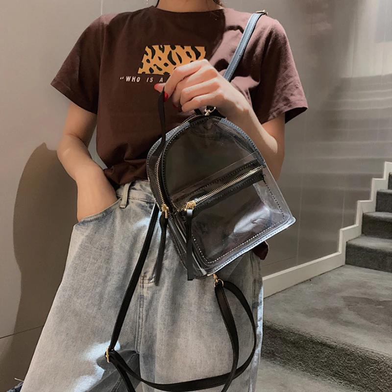 Однотонный женский прозрачный рюкзак из ПВХ, рюкзак для путешествий, многофункциональная прозрачная сумка для девочек, сумка на плечо для телефона, лазерная сумка Mochila