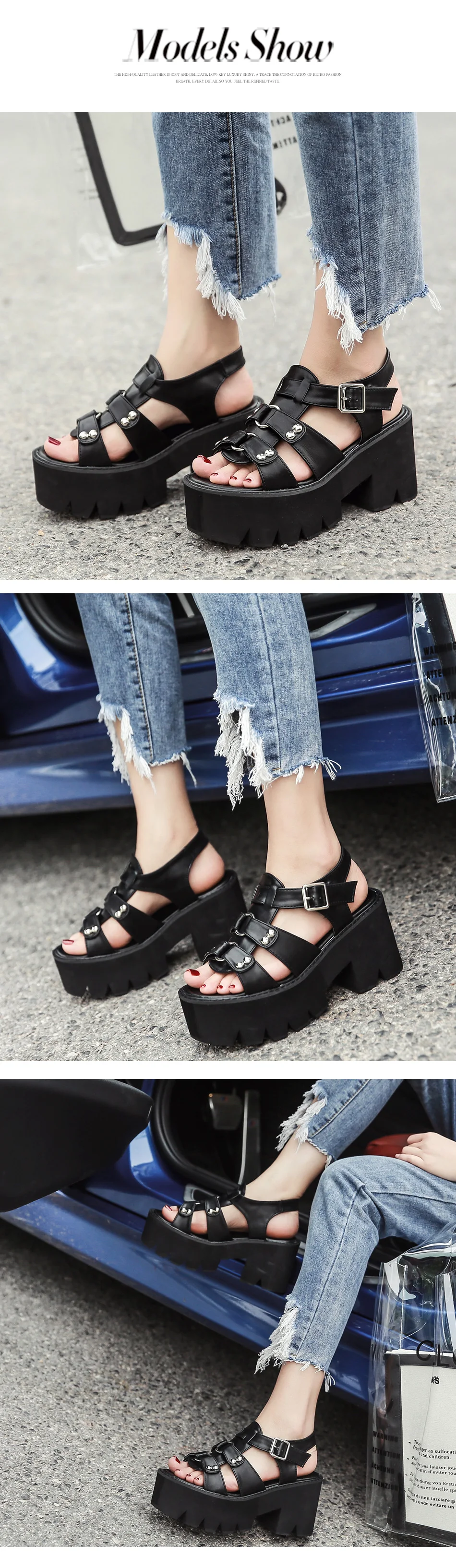 Gdgydh; не сужающийся книзу массивный каблук сандалии женские на платформе обувь в стиле «панк» Новая летняя обувь с открытым носком женские туфли на блочном каблуке с модными заклепками; скидка