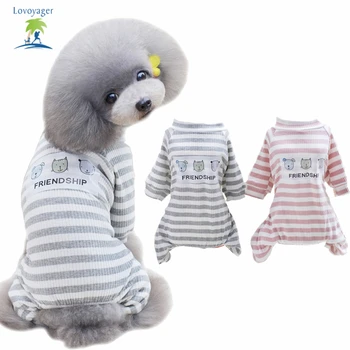 

2017 Free Shipping Cute Pet Dog Clothes Striped Dog Hoodies Jumpsuits for Chihuahua Soft Home Pajamas Friendship Dog Shirt
