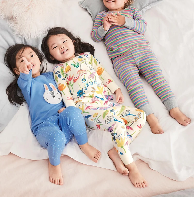 

free shipping 100% cotton girl 2019 autumn flower striped pyjamas baby girl cute sleepwear euro style clothes