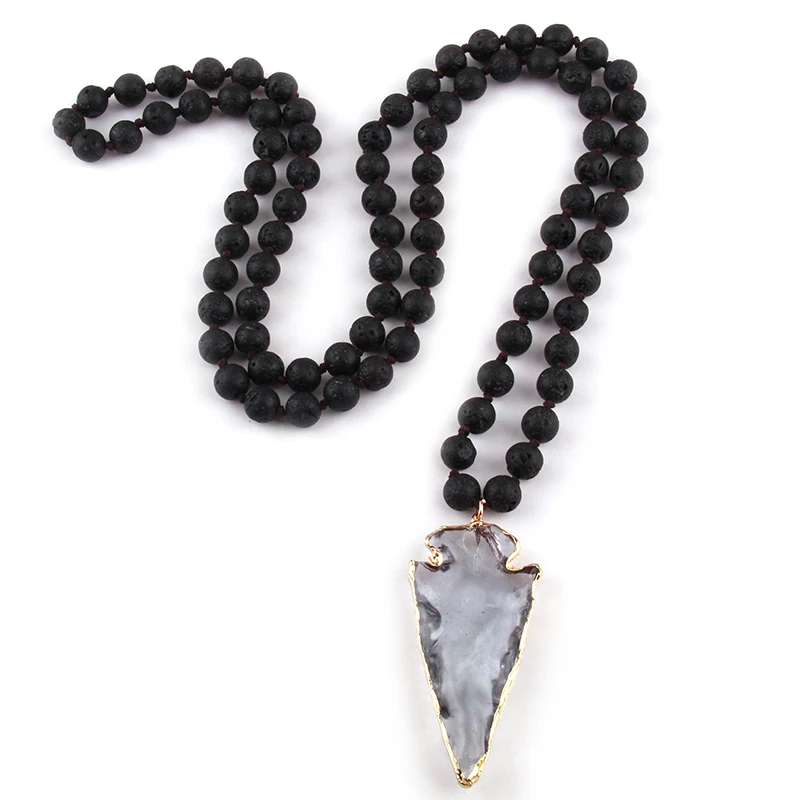 MOODPC Multi/Black Lave Stone длинная Узловая стеклянная подвеска в форме стрелы ожерелья