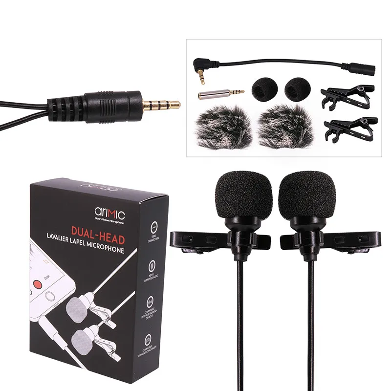 

Ulanzi AriMic 1.5m/6m Dual-Head Lavalier Lapel Clip-on Microphone for Smartphone Mobile phone and Tablets Lecture or Interview