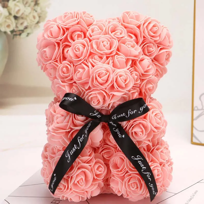 25 см розовый медведь ПЭ пена роза цветок Искусственные Рождественские подарки для женщин подружки ребенок подарок плюшевый медведь - Цвет: 7